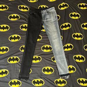 mnml Half Split Black and Blue Denim Skinny Jeans